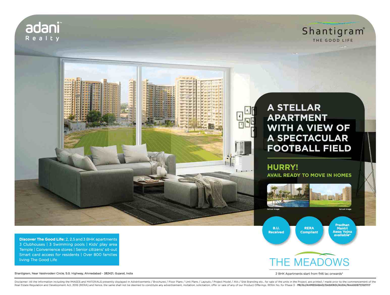 Get a view of spectacular football field by residing at Adani Shantigram Meadows in Ahmedabad
